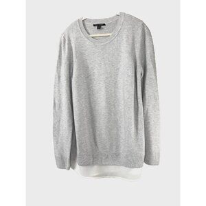 Hilary Radley L Gray Dickey Layer Sweater Shirt Preppy Light Academia Clean Chic